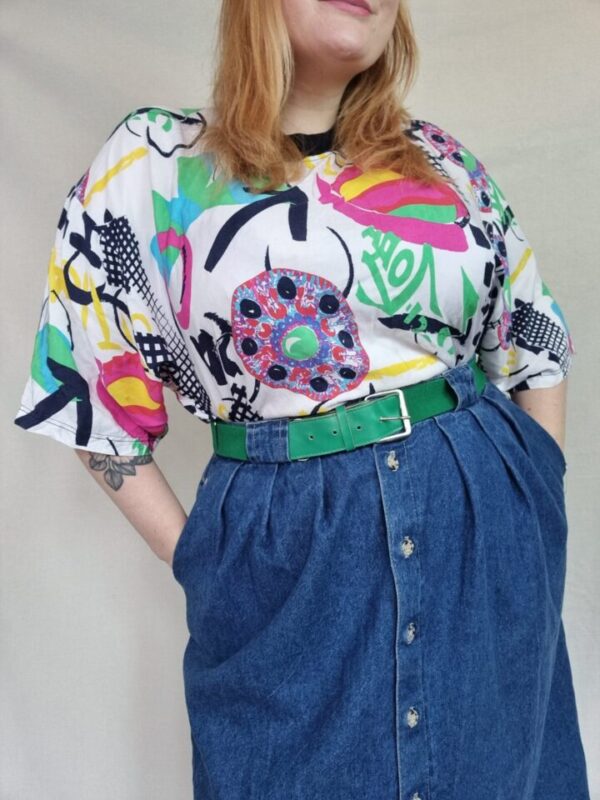 80s Patterned Tee Style Top Uk 16-20 - Image 2