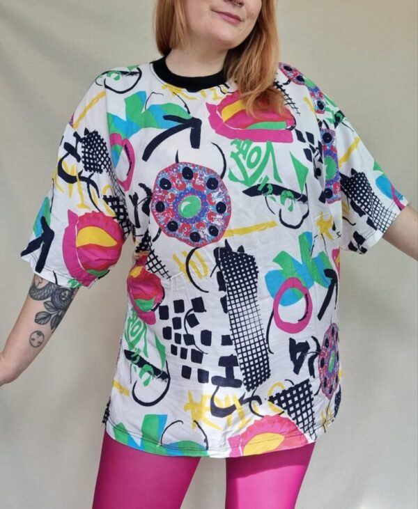 80s Patterned Tee Style Top Uk 16-20