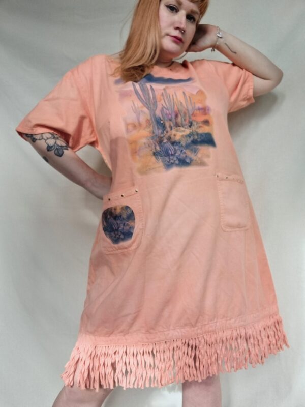 Tasselled Coral Western Print Dress UK 16-20 1