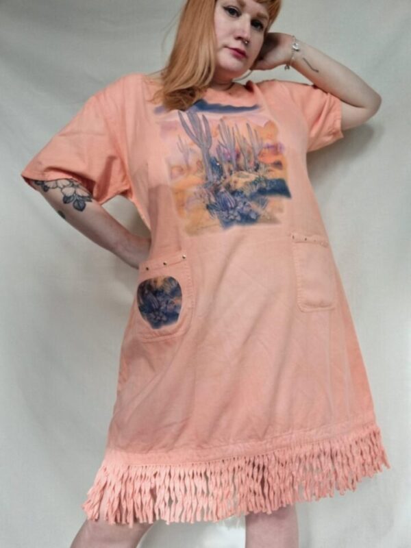 Tasselled Coral Western Print Dress UK 16-20