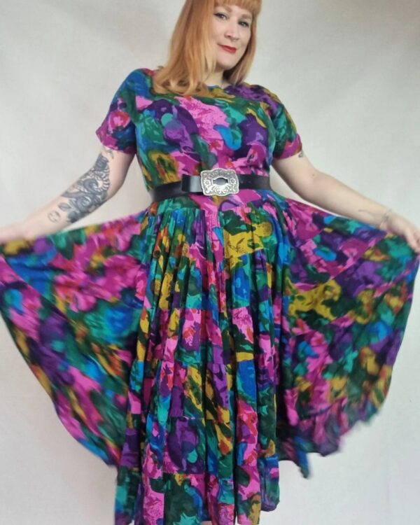 Flowy Teal and Pink Maxi Dress Uk 18-20 1
