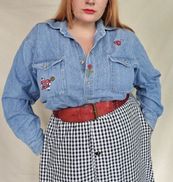 Embroidered 100% Cotton Denim Shirt UK 16