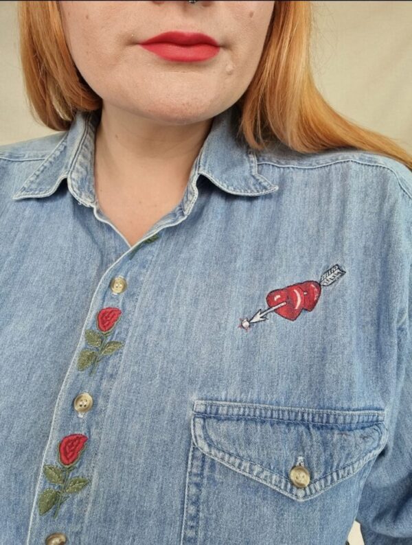 Embroidered 100% Cotton Denim Shirt UK 16 - Image 5